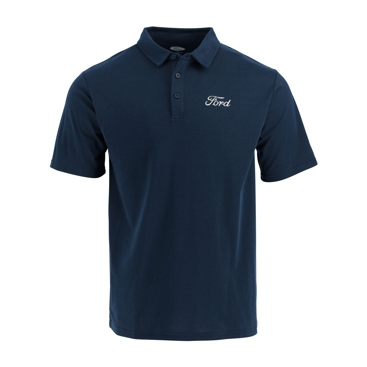 Navy blue polo shirt with Ford logo on a white background